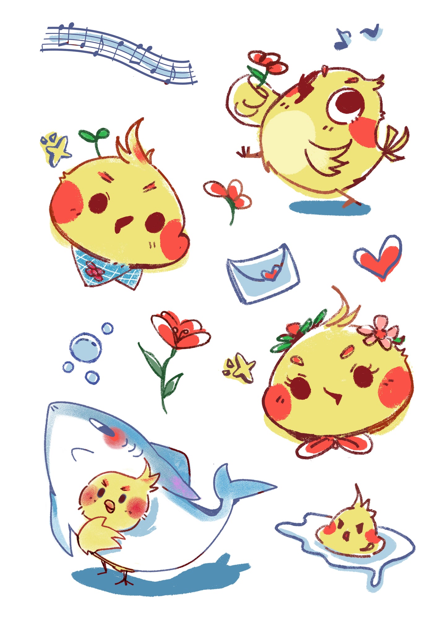 Cockatiel birdy sticker sheet