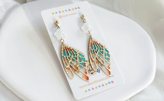 Angel Wings Earrings with Crystal Star Coral