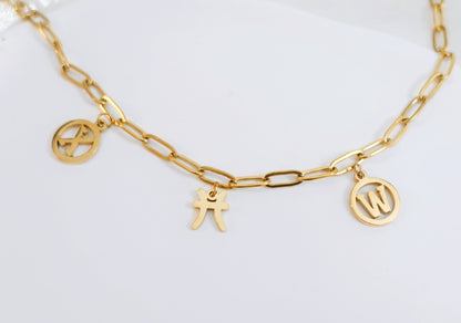18K Gold Stainless steel Personalized Letter & Zodiac Necklace