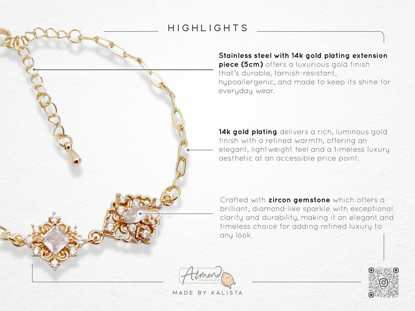 Baroque Reverie Bracelet in 14K Gold with Clear White Zircon