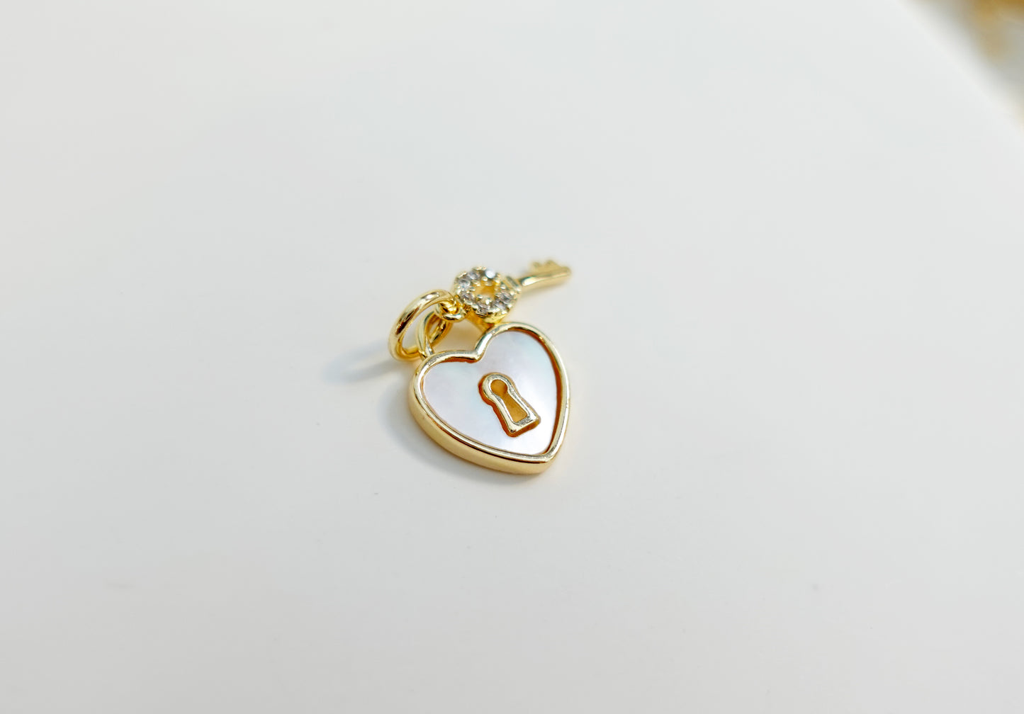Mother of Pearl Heart Key Lock charm