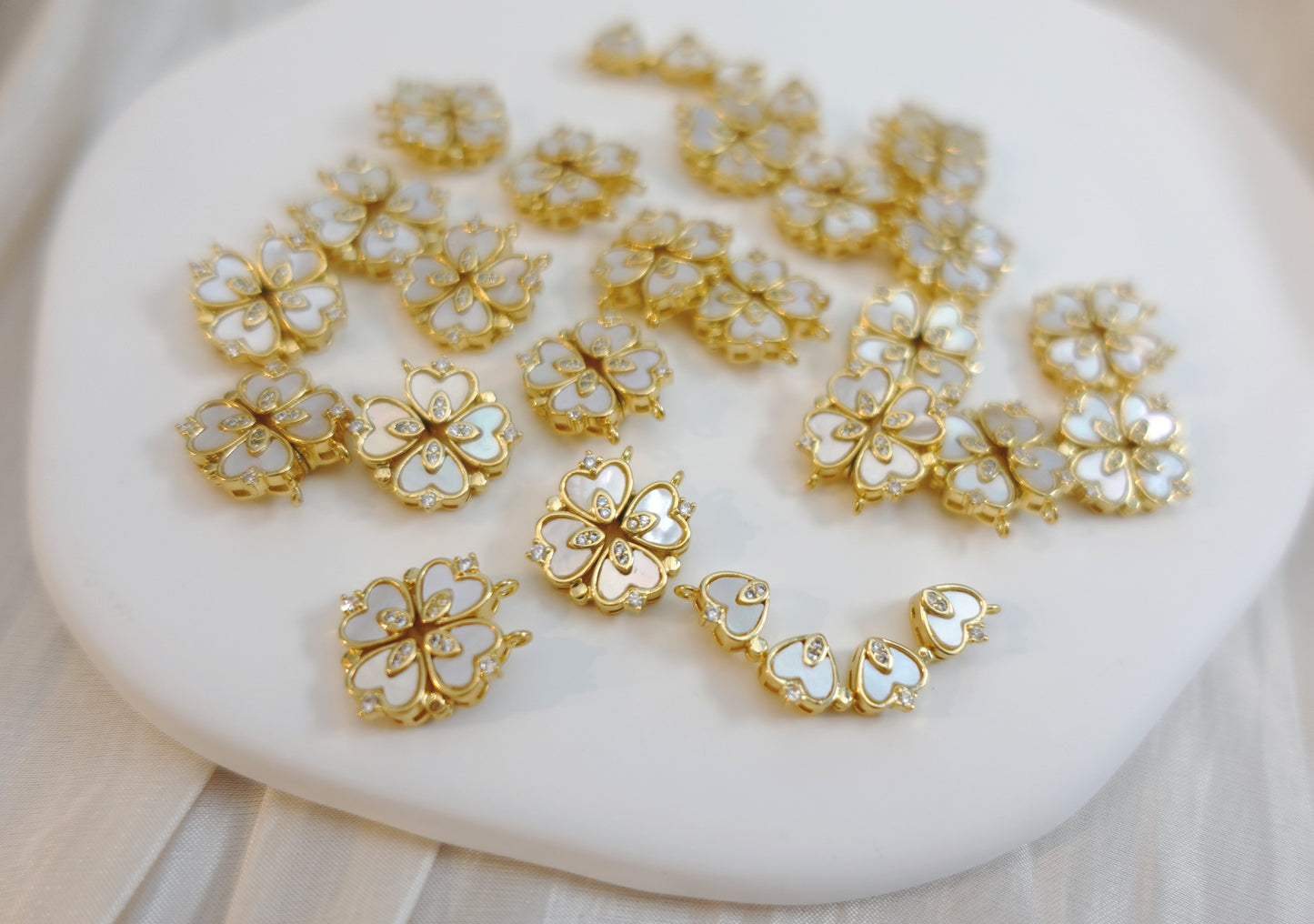 Radiant Mother-of-Pearl Clover Smile Charm