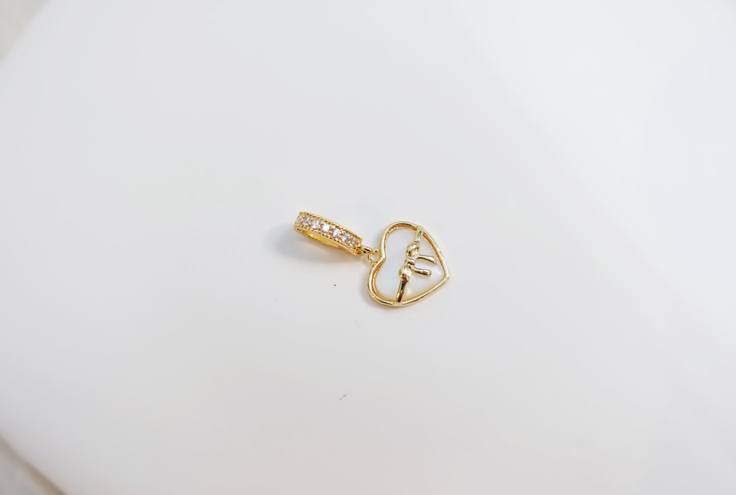 Mother of pearl Heart Ribbon Charm