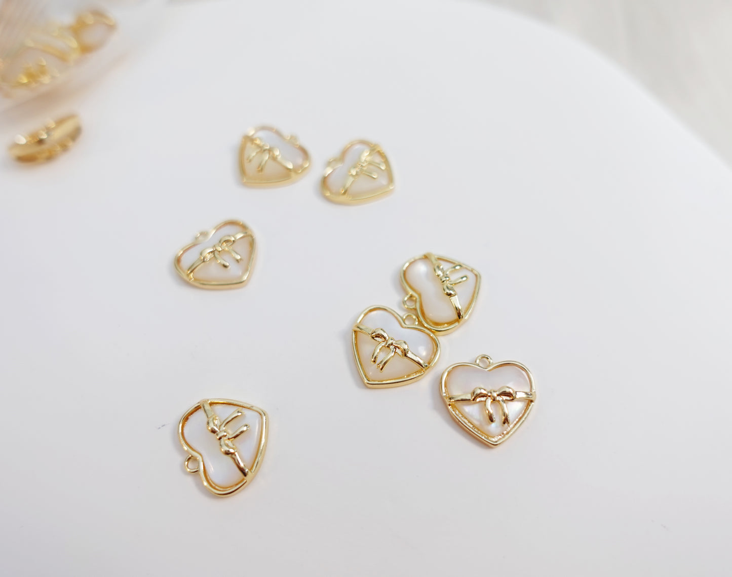 Mother of pearl Heart Ribbon Charm