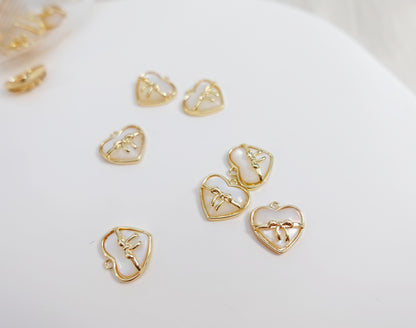 Mother of pearl Heart Ribbon Charm