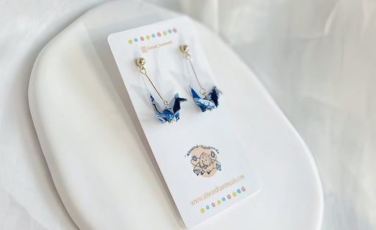 Origami Paper Crane Earrings Blue