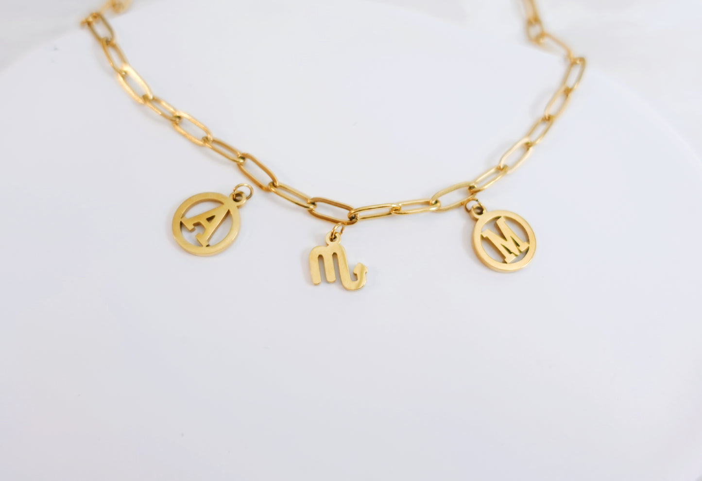 18K Gold Stainless steel Personalized Letter & Zodiac Necklace