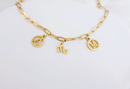 18K Gold Stainless steel Personalized Letter & Zodiac Necklace