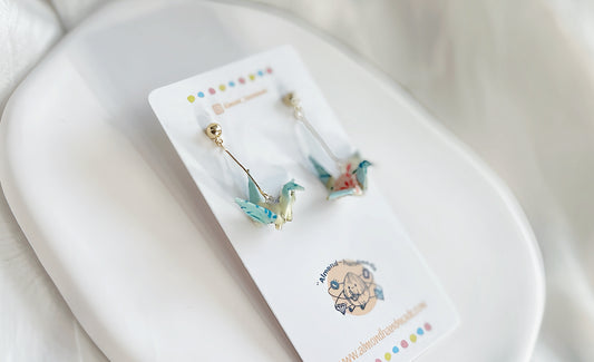 Origami Paper Crane Earrings Light Blue