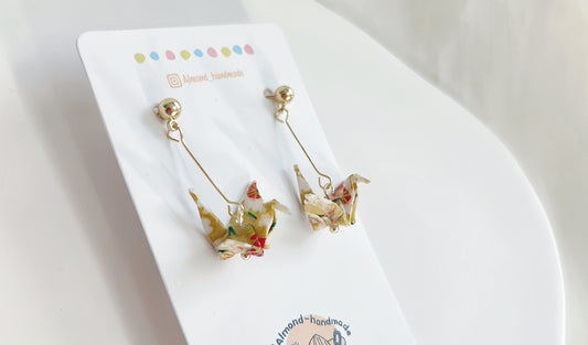 Origami Paper Crane Earrings Yellow