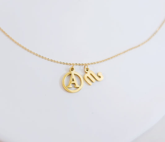 18K Gold Stainless steel Personalized Letter & Zodiac Necklace