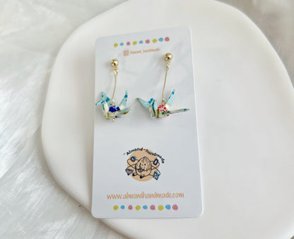 Origami Paper Crane Earrings Light Blue