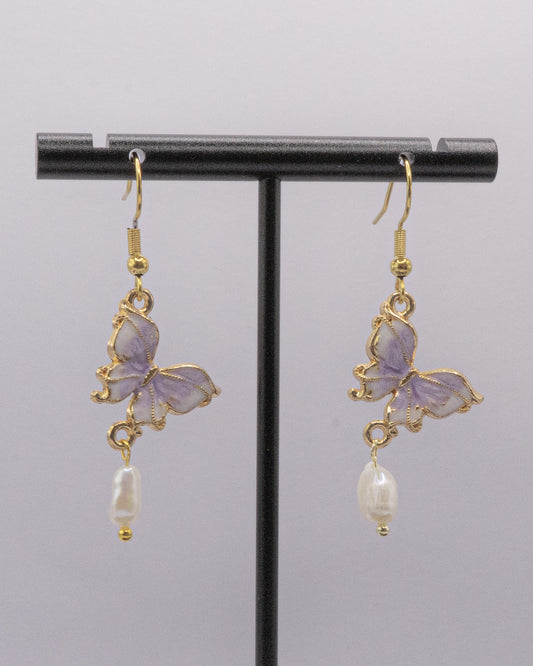 Butterfly with Pearl Earrings
