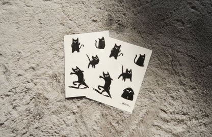 Black cat sticker sheet (5 stickers total)