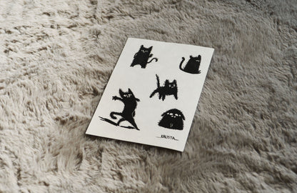 Black cat sticker sheet (5 stickers total)