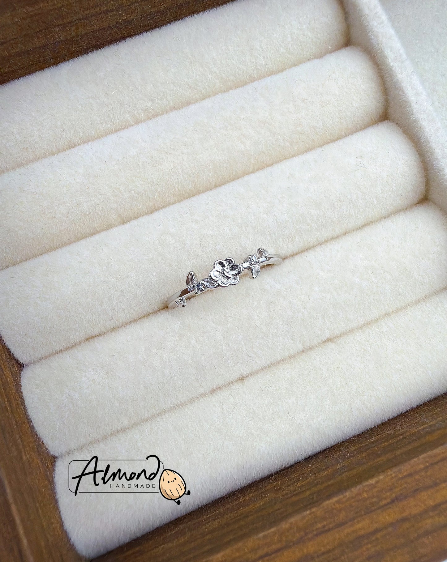 925 Sterling Silver Dainty Plum Flower Ring