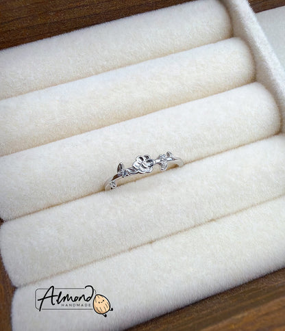 925 Sterling Silver Dainty Plum Flower Ring