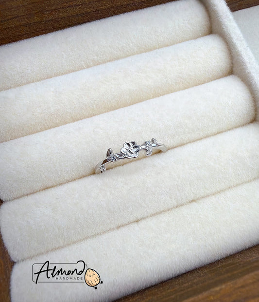 925 Sterling Silver Dainty Plum Flower Ring