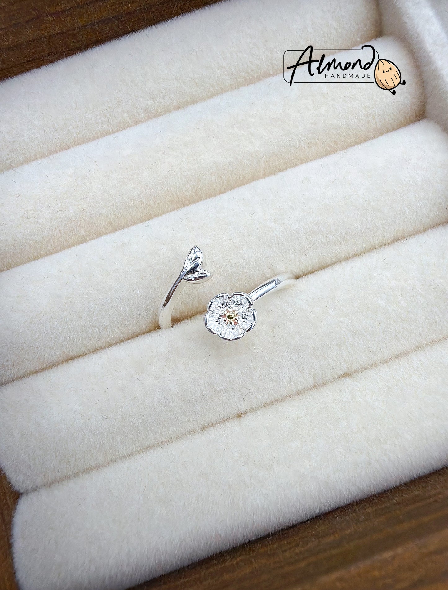 925 Sterling Silver Plum Flower Wrap Ring