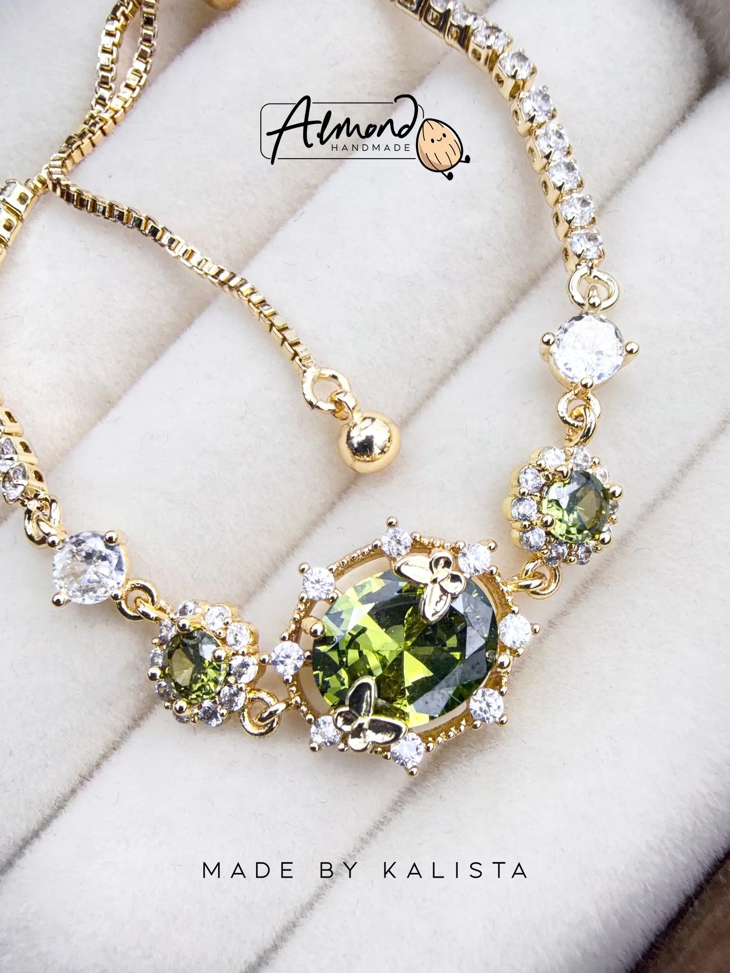 14K Real Gold Plated Olive Green Butterfly Tennis Bracelet