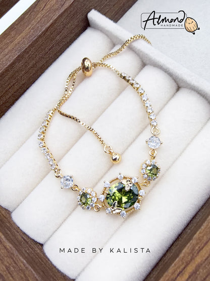 14K Real Gold Plated Olive Green Butterfly Tennis Bracelet