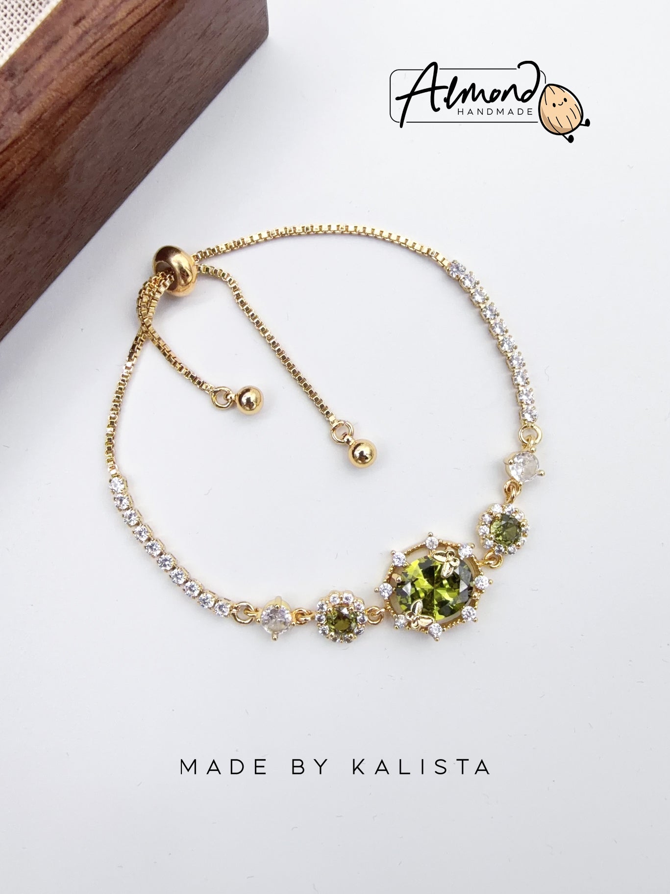 14K Real Gold Plated Olive Green Butterfly Tennis Bracelet