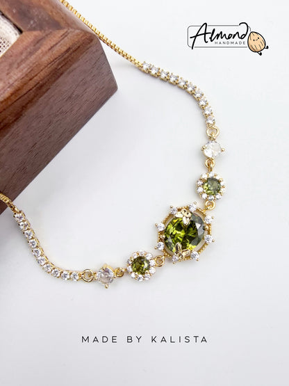 14K Real Gold Plated Olive Green Butterfly Tennis Bracelet