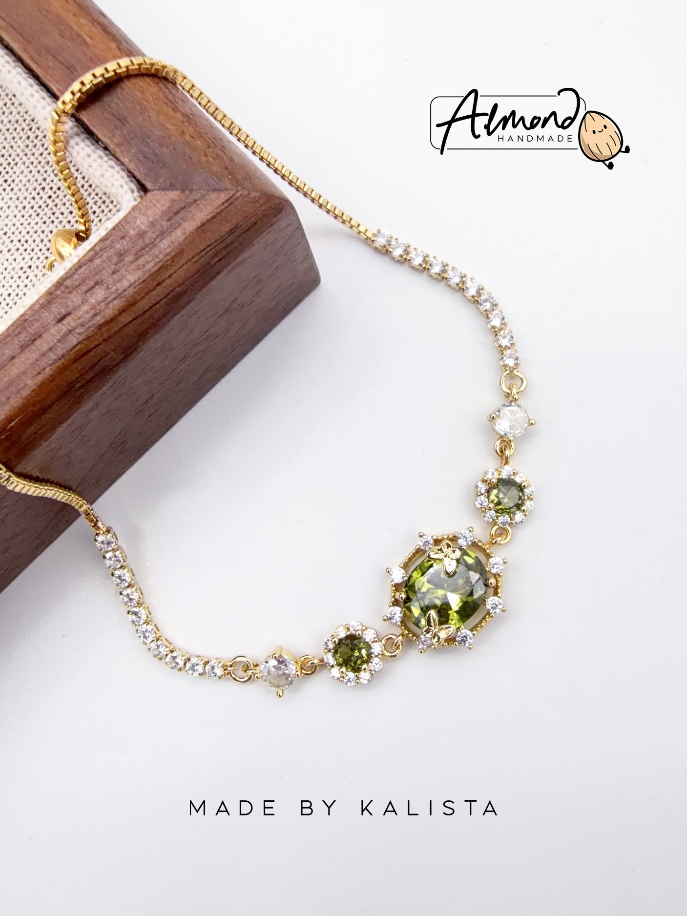 14K Real Gold Plated Olive Green Butterfly Tennis Bracelet