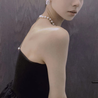 Handmade Natural Freshwater Pearl Necklace/Genuine Pearl Necklace/Dainty Pearl Necklace Twisted Pearl/ Beaded Pearl/Bridesmaid gift/Real pearl Necklace/Gift for her