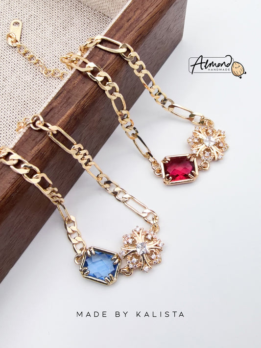 14K Gold Plated Floral Celeste | Ruby Bloom Zircon Stone Bracelet