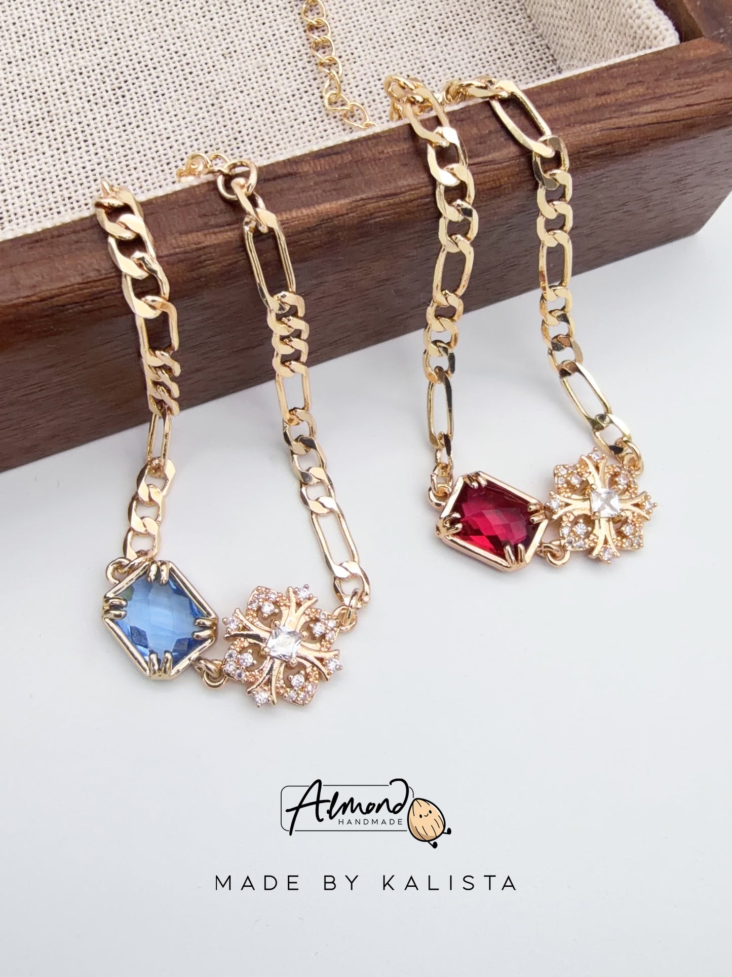 14K Gold Plated Floral Celeste | Ruby Bloom Zircon Stone Bracelet