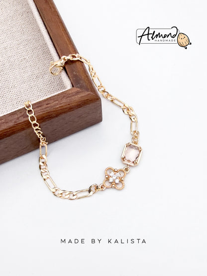 14K Gold Plated Floral Lumi Clear Bloom Zircon Stone Bracelet