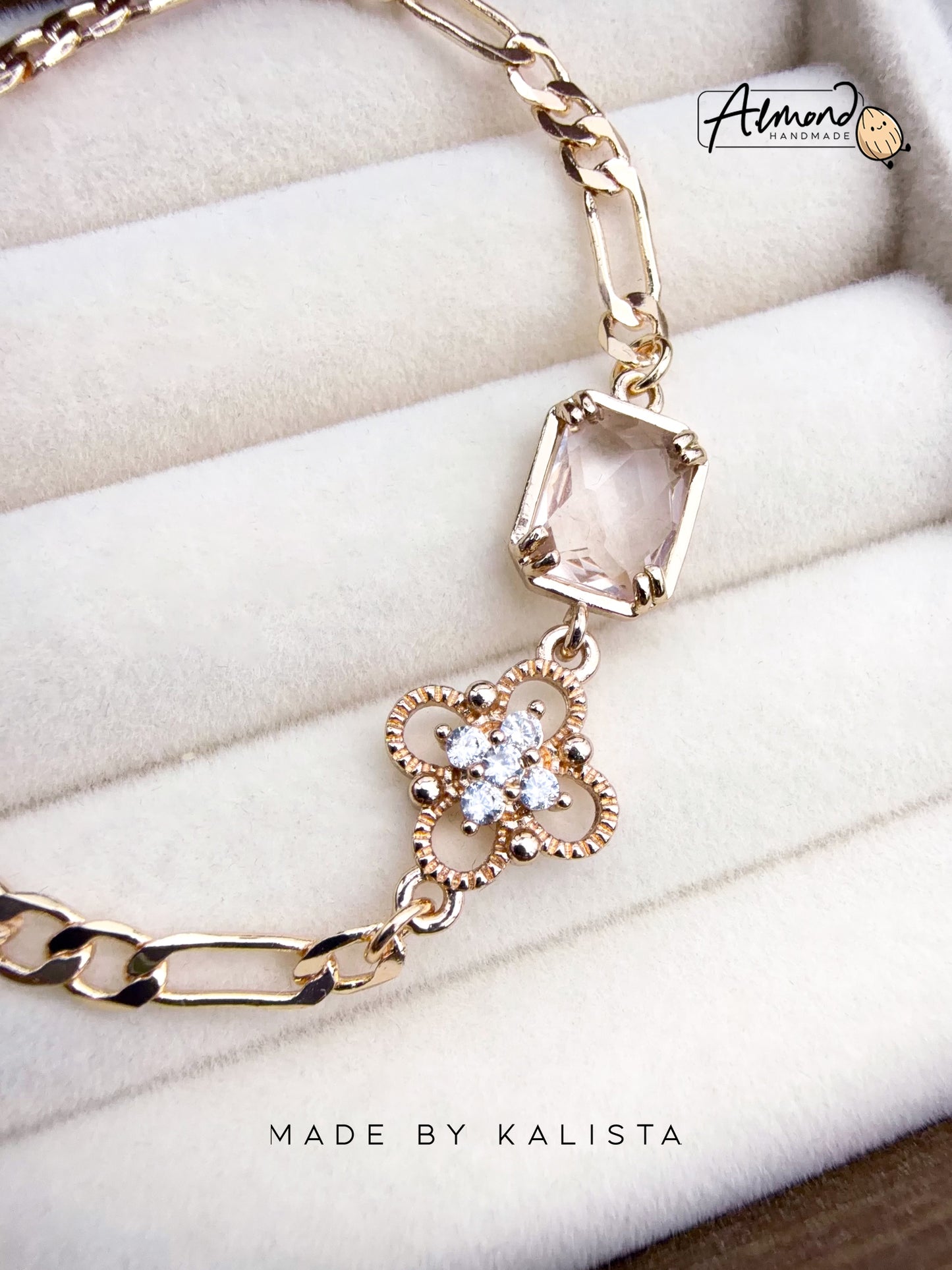 14K Gold Plated Floral Lumi Clear Bloom Zircon Stone Bracelet