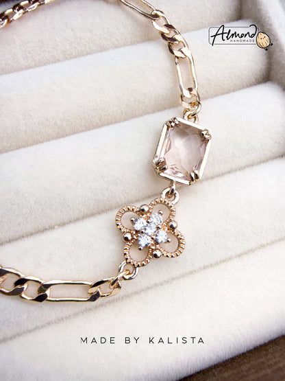14K Gold Plated Floral Lumi Clear Bloom Zircon Stone Bracelet