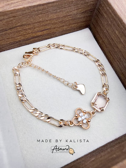 14K Gold Plated Floral Lumi Clear Bloom Zircon Stone Bracelet