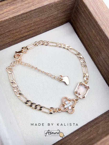 14K Gold Plated Floral Lumi Clear Bloom Zircon Stone Bracelet