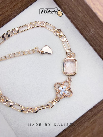 14K Gold Plated Floral Lumi Clear Bloom Zircon Stone Bracelet