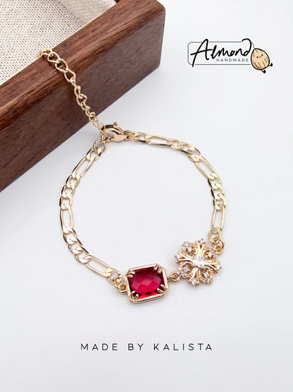 14K Gold Plated Floral Celeste | Ruby Bloom Zircon Stone Bracelet