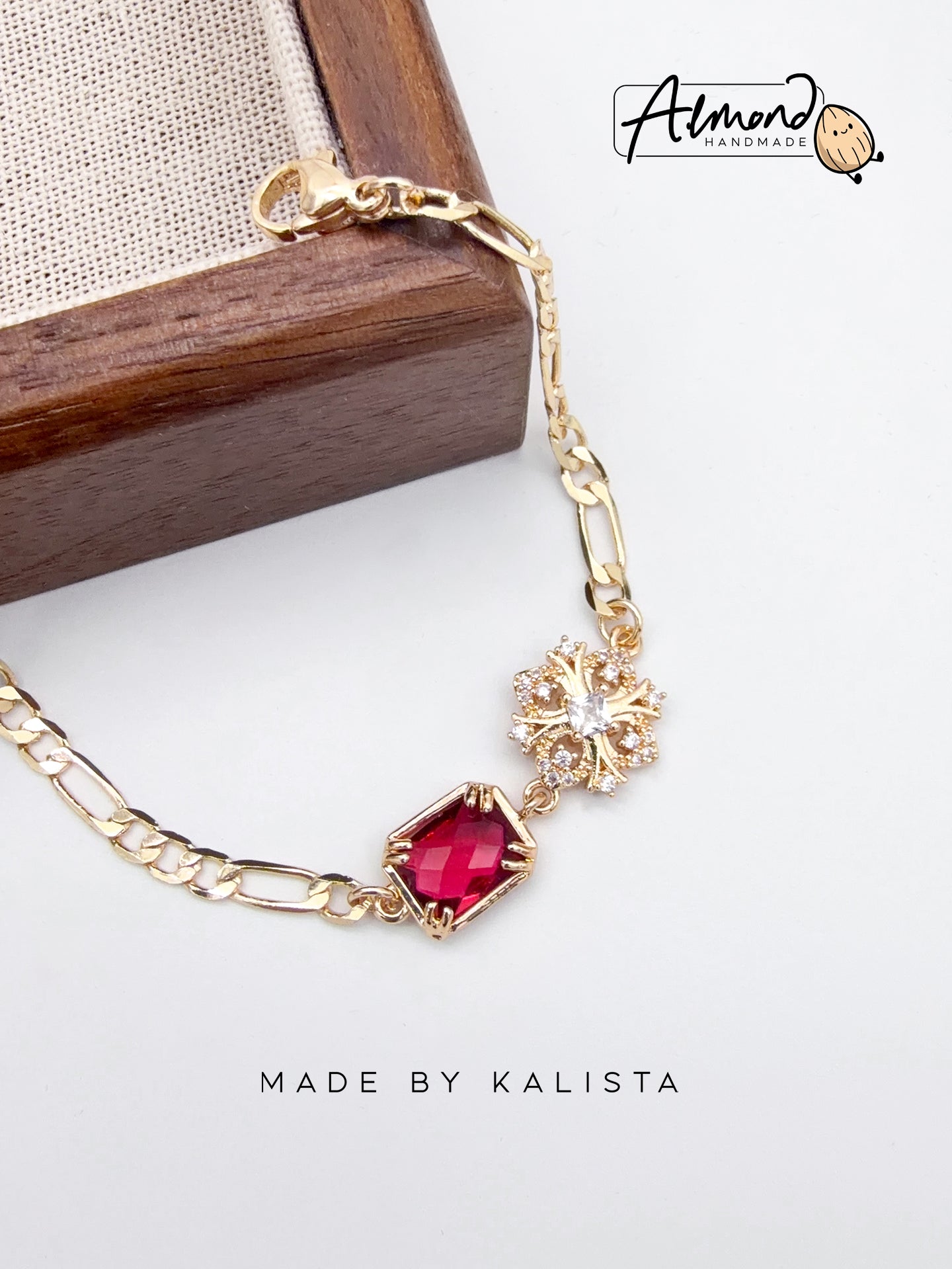 14K Gold Plated Floral Celeste | Ruby Bloom Zircon Stone Bracelet
