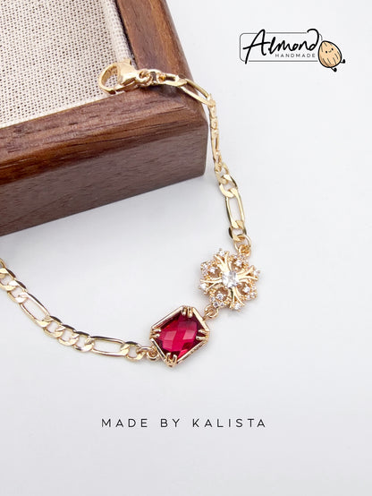 14K Gold Plated Floral Celeste | Ruby Bloom Zircon Stone Bracelet
