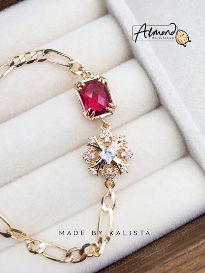 14K Gold Plated Floral Celeste | Ruby Bloom Zircon Stone Bracelet