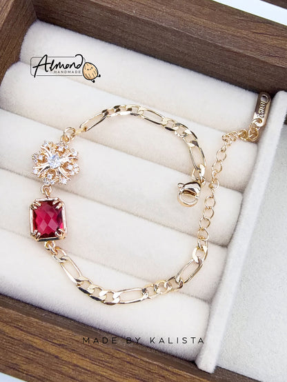 14K Gold Plated Floral Celeste | Ruby Bloom Zircon Stone Bracelet