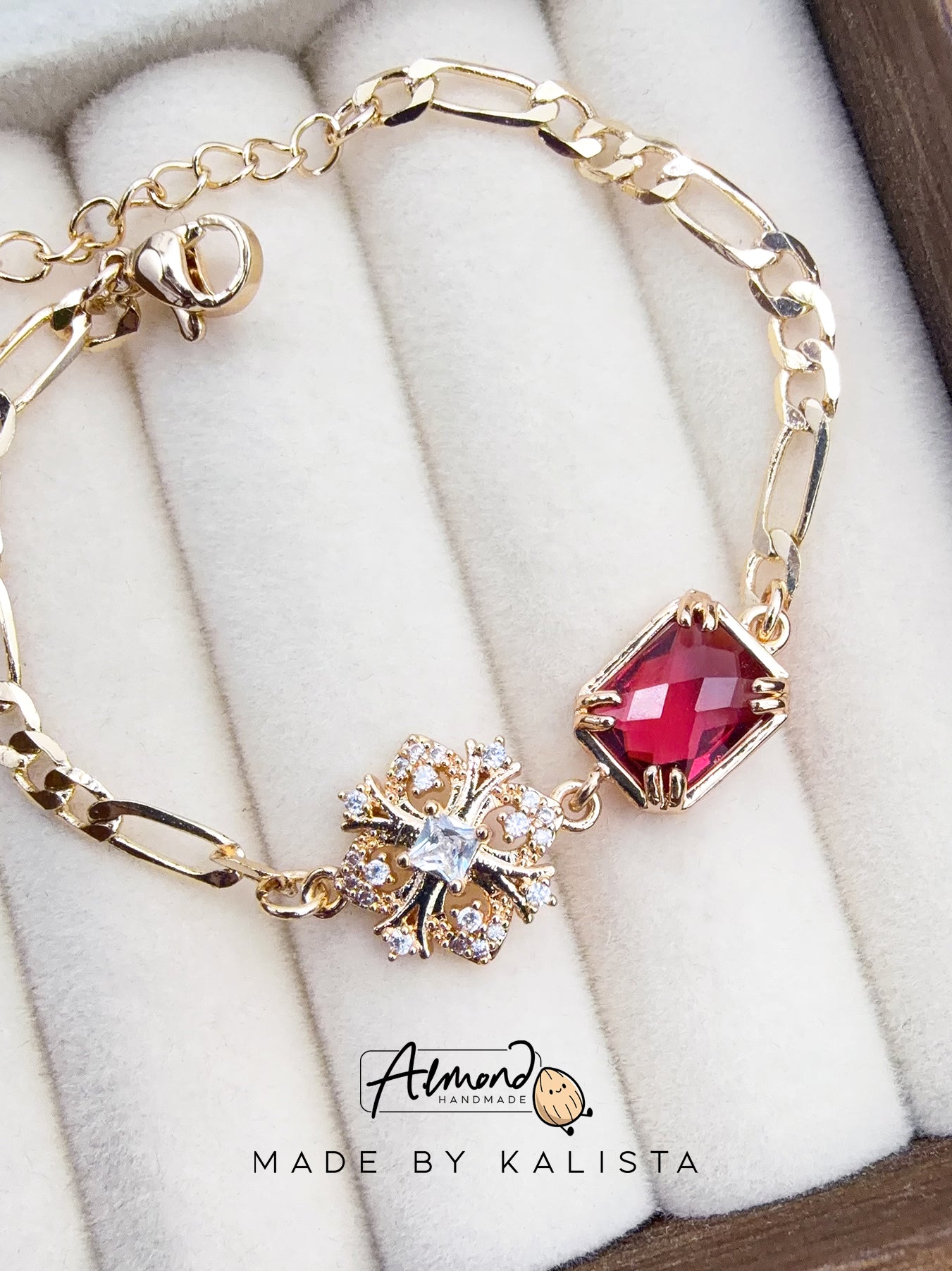 14K Gold Plated Floral Celeste | Ruby Bloom Zircon Stone Bracelet