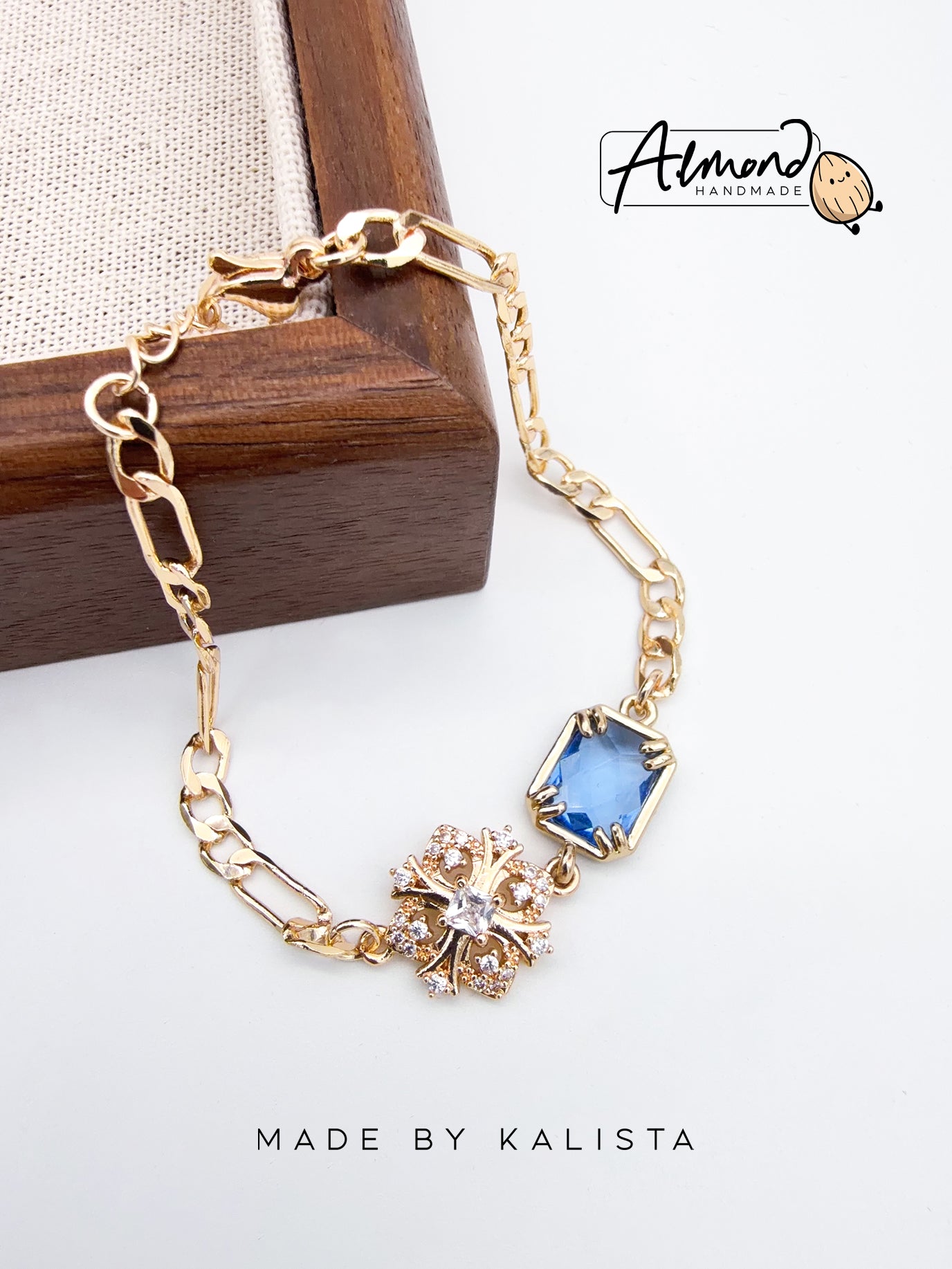 14K Gold Plated Floral Celeste | Ruby Bloom Zircon Stone Bracelet